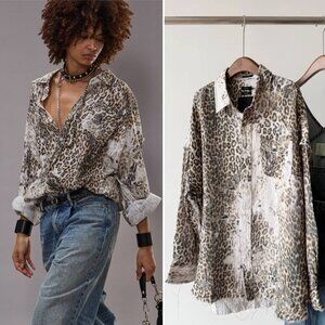 R13 NWOT Shredded cotton leopard print shirt.
